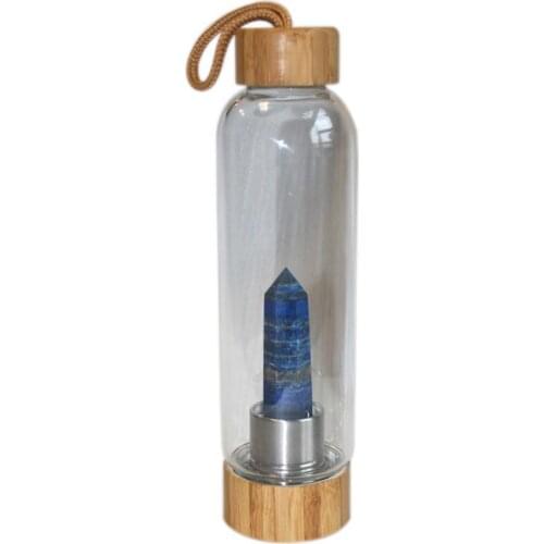 Natural Crystal Column Gemstone Energy Healing Glass Water Bottle Cup Drinkware