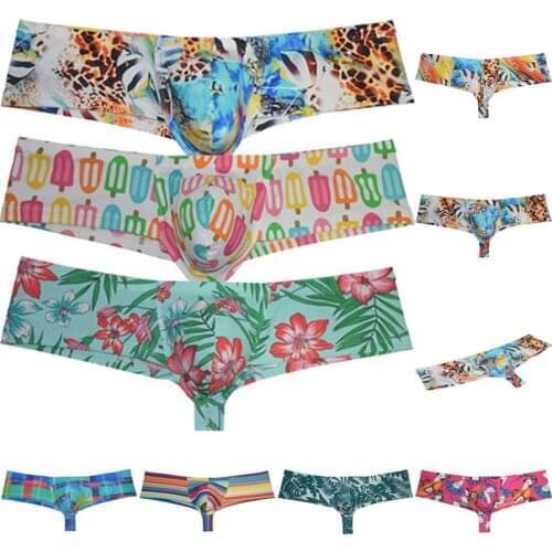 3-PCS Polychrome Mens Cheek Boxers Enhancing Pouch Bikini Skimpy Trunks Underwear