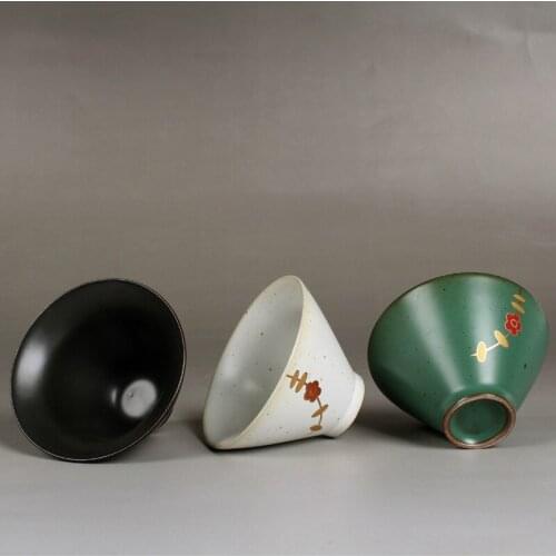 In-glaze Decoration Funnel shape Ceramic tea cup 50ml Handmade pottery teacup Chinese Style Tea set