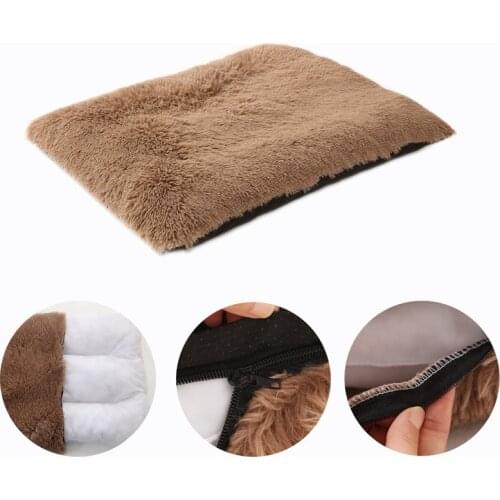 Thickened Winter Warm Dog Kennel Mat Pet Cat Sleeping Mat With Removable Cover Zipper Long Plush Pet Mat For Dog Cat Sleeping