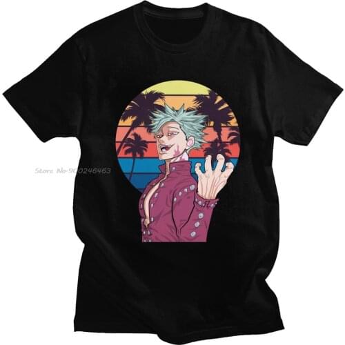 Vintage Japanese Manga T Shirt Seven Deadly Sins Tshirt Men Short Sleeve Cotton Nanatsu No Taizai T-shirt Sin Of Greed Ban Tee