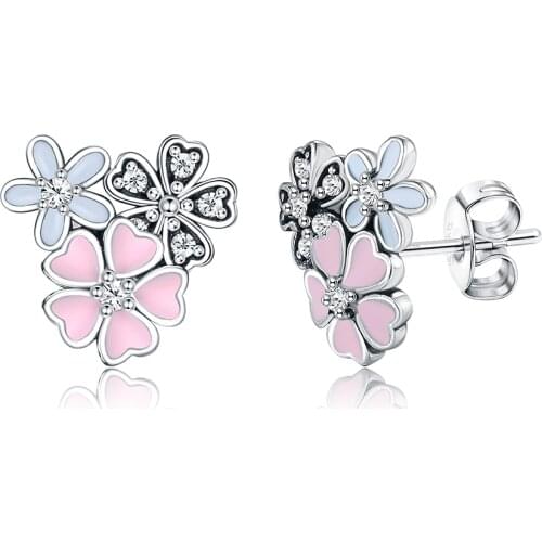 ZEMIOR 925 Sterling Silver Cherry Flowers Stud Earrings For Women Romantic Heart Petal Earring Original Silver Jewelry