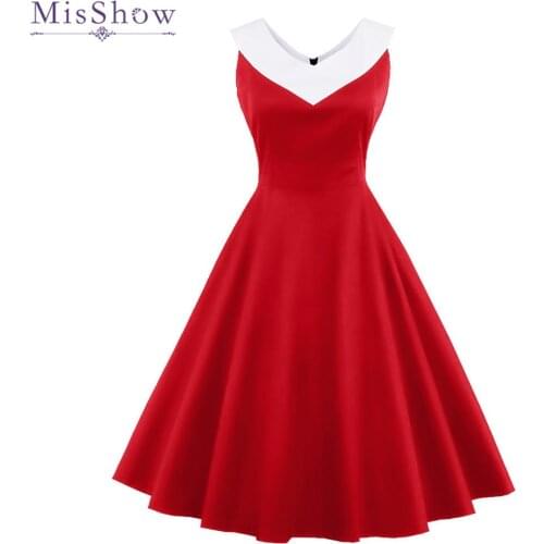 Womens Vintage Dress Pattern Print 2019 New Summer 60s Red Sleeveless Vintage Dress Swing Party Retro Dress Vestidos Bow