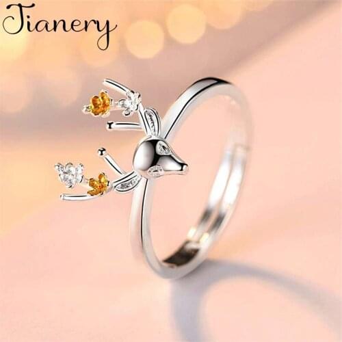JIANERY Personality Silver Color Deer Antlers Rings For Women Bridal Wedding Jewelry Adjustable Size Finger Rings