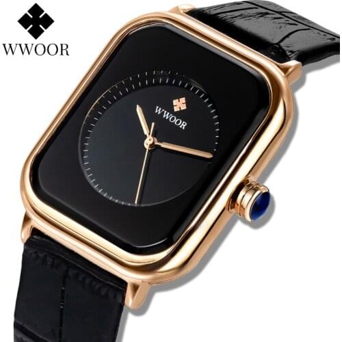 2021 WWOOR Womens Square Watches Top Brand Luxury Ladies Dress Quartz Wristwatch Fashion Black Leather Montre Femme Reloj Mujer