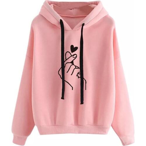 Women Fashion Heart Printed Long Sleeve Hoodies Loose Casual Printed Sweatshirts Hooded Pullover Autumn Winter Simple Tops