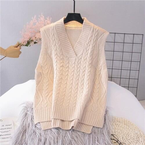 Women Twist Pullover Sweater Vest 2020 Autumn Winter New Loose Net Black Beige V-neck Waistcoat Korean Ladies Wool Knitted Vest
