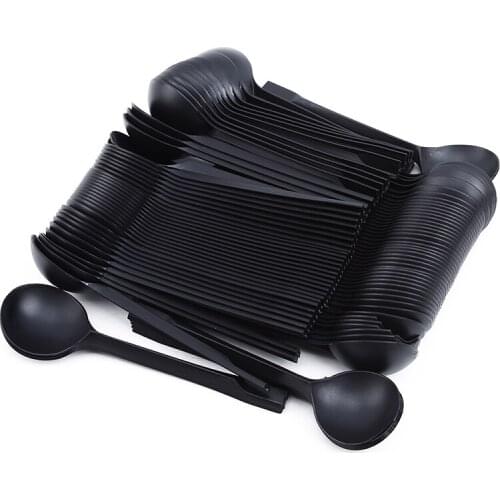 100Pcs/set Black Thicken Ice Cream Spoons Plastic Disposable Spoons For Cakes Yogurt Food Baking Supplies Tableware Utensils