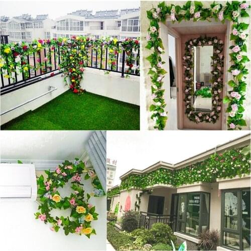 2 pcs set rose vine flowers rattan living room decoration indoor heating pipeline shielding plastic vines Artificial Flowers