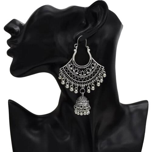 Boho Vintage Antique Ethnic Gypsy Tribal Indian Oxidized Gold Jhumka Jhumki Hoop Earrings Tribal Turkish Jewelry for Girls Women