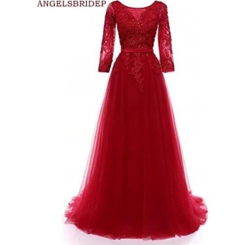 ANGELSBRIDEP Scoop-Neck A-Line Long Evening Party Gowns Vestidos de festa Formal Applique Tulle Celebrity Prom Dresses