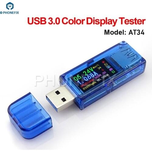 AT34 USB Test Tool 3.0 Color LCD USB Tester Mini Multimeter Phone Repair Assistant for Voltmeter Ammeter Voltage Current