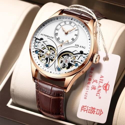 AILANG Automatic Watch Men Double Tourbillon Mechanical Wristwatches Classic Luxury Brand Hollow Mens Horloges Mannen 2021