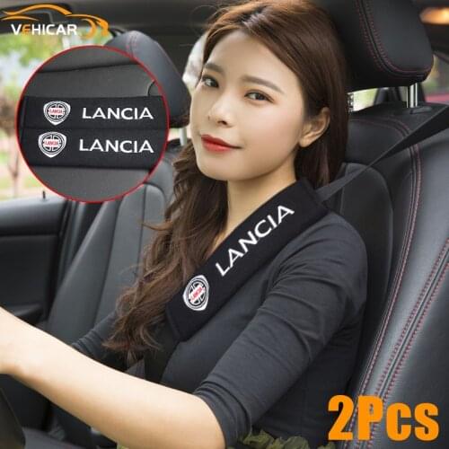 VEHICAR 2PCS LANCIA Car Seat Belt Covers Auto Decoration Cotton Seat Belt Pads For LANCIA Fans Hobby