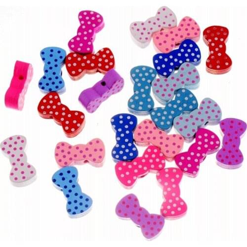 Free shipping 50pcs Random Mixed Color Bow Dot Wood Spacer Beads Diy Crafts 21x11mm F1128