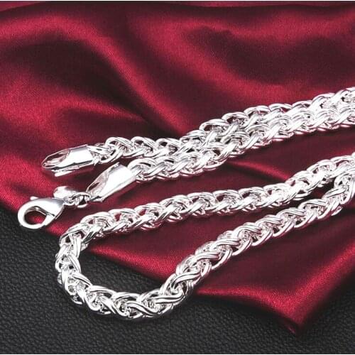 Frosted ball Women Full Sideways Silver colorNecklace 925 Sterling Silver colorFashion Jewelry Women Men Link Chain Necklace X08