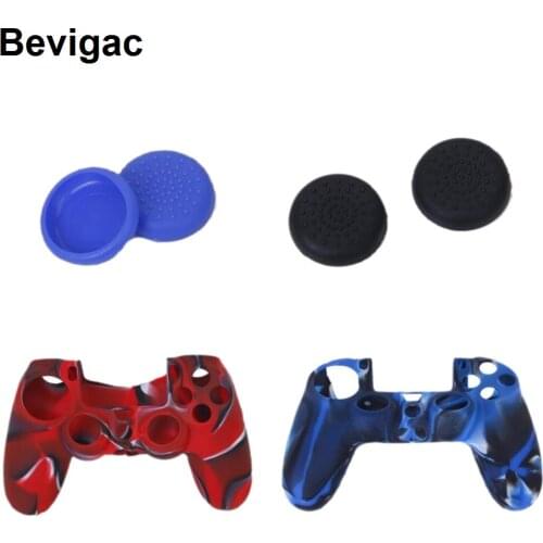 Bevigac 2pcs Silicone Controller GamePad Joypad Case Cover 4pcs Thumb Stick Grip Cap for Sony Play Station Dualshock PS 4 PS4