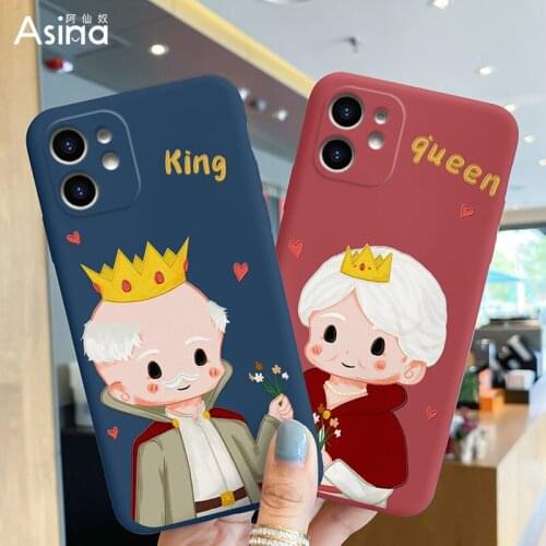 ASINA Cute Couple Case For iPhone 11 12 Pro Max XS Max XR Soft Silicone Cartoon Queen King Cover For iPhone 8 7 6 Plus SE2020