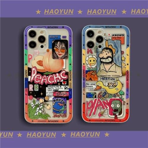 Funny Graffiti illustration Label Phone Case For iPhone 12 11 Pro Max X Xs Max Xr 7 8 Plus SE 2020 Cases Clear Soft TPU Cover