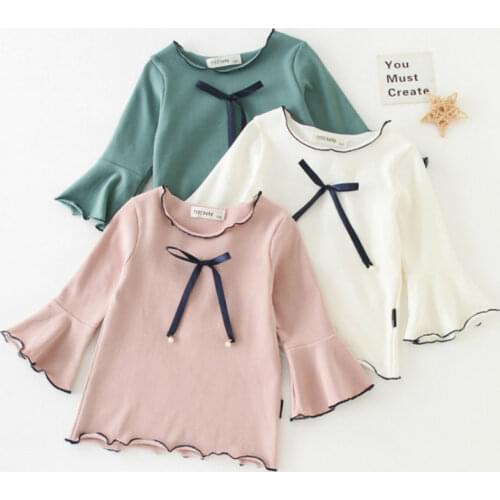 Girls' T-shirt Princess Spring and Autumn 2020 New Trumpet Sleeves Foreign Style Children Bow Cotton Bottoming Shirt