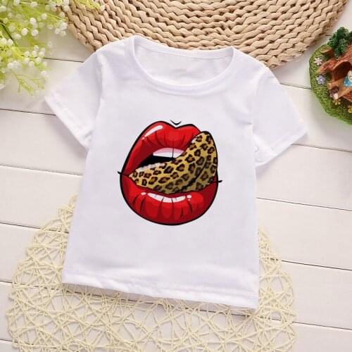 Girl Clothes New Shelves Girls Tops Round Neck T Shirt Boys Cute Leopard Print Mouth Kawaii Kids Tshirt 24M 3T 4T 5T 6T 7T 8T 9T
