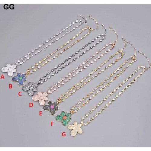 GuaiGuai Jewelry 18" Mix color Shinning 18" Mix color Shinning Micro Pave Flower Pendant Chain Necklace