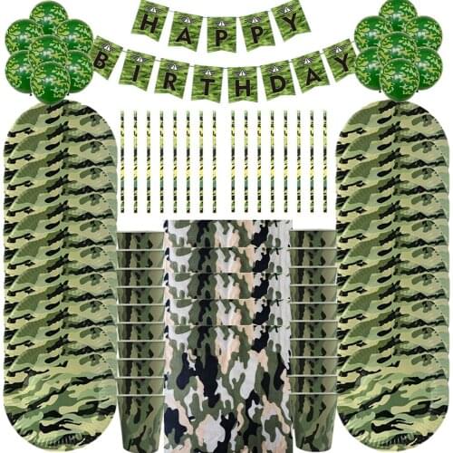 Camouflage Theme Party Army Green Decorations Tableware Paper Cup Plate Napkins Banners Baby Shower Kids Birthday Party Supplies