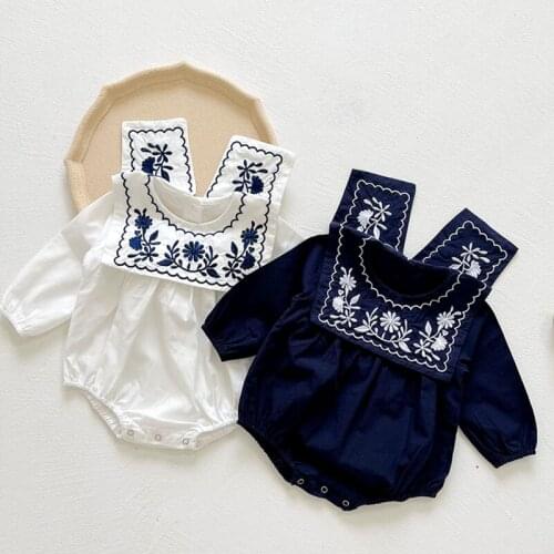 Infant Baby Girls Jumpsuit Floral Embroidery Spring Autumn Baby Girls Clothes Korean Style Toddler Baby Girl Romper