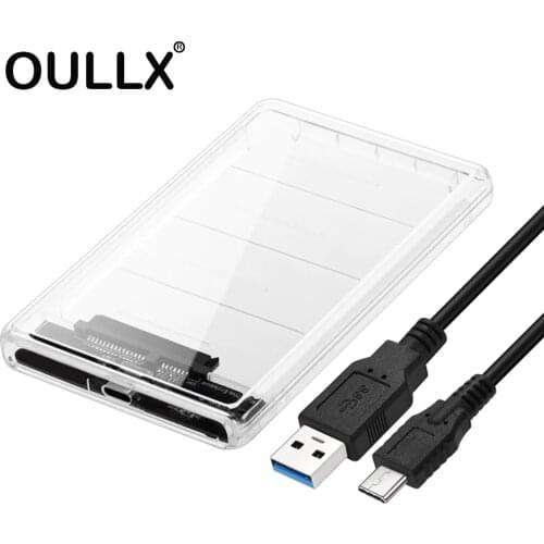 OULLX 2.5inch HDD Case Transparent SATA to Type C USB3.1 Adapter Hard Drive Enclosure for SSD Disk Box HD External HDD Enclosure