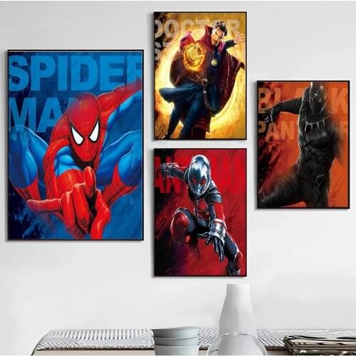 Marvel Superhero Canvas Painting Spider-Man Iron Man Black Panther Wonder Woman Print Poster Wall Art for Kids Room Decor Cuadro
