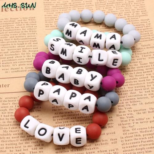 MHS.SUN Baby name silicone beads bracelets BPA free teether chewable nursing teething beads bracelets silicone jewelry