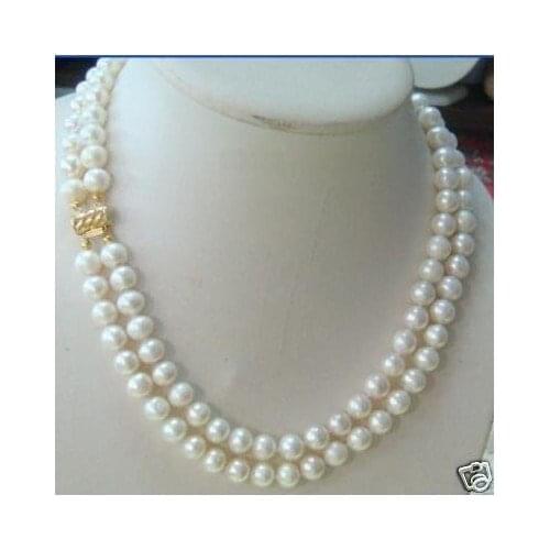 Fashion 2 ROWS 7-8mm White Freshwater Pearl Necklace