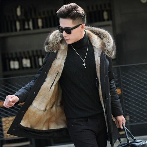 Real Coat Parka Natural Mink Liner Men Winter Racoon Fur Collar Parkas Luxury Jacket ML-GF18p615 KJ1192
