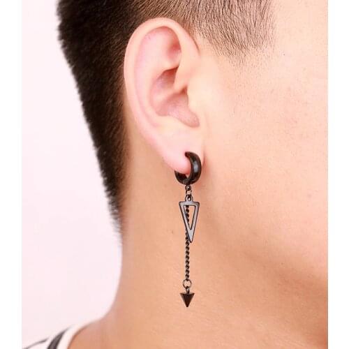 1PC Punk Earrings for Men Silver /Black Stainless Steel Earrings Cross Triangle Clip Earrings without Piercing Ear Clip Jewelry