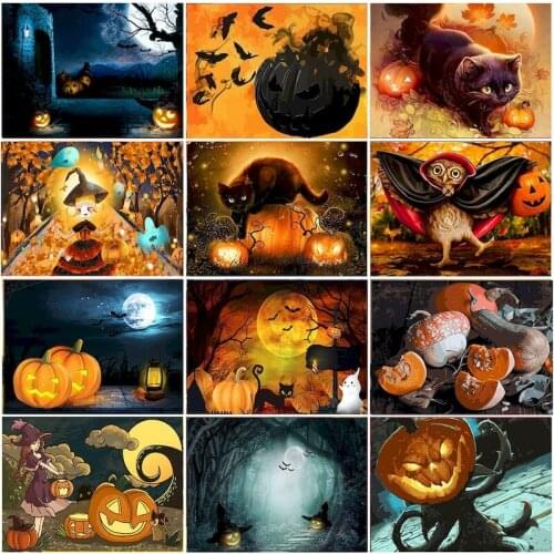 DIY Painting By Numbers Pumpkin Lantern And Cat Paint By Numbers For Adults Frames For Pictures Acrylic Kit Wall Decor Halloween