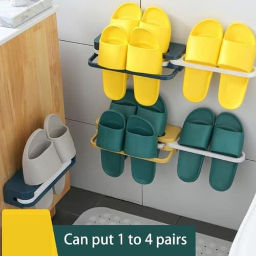 Wall-Mounted Bathroom Bedroom Shoe Storage Self Adhesive Artifact Free Punch Toilet Can Be Folded Bathroom Slippers Organizer