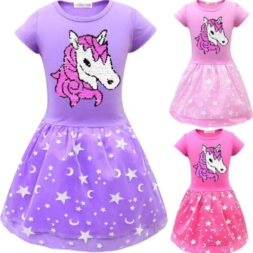 2020 New Baby Girls Unicorn Princess Party Dresses For Girl Clothes Kids Sequins Dress Children Carnival Birthday Dress3-8Y