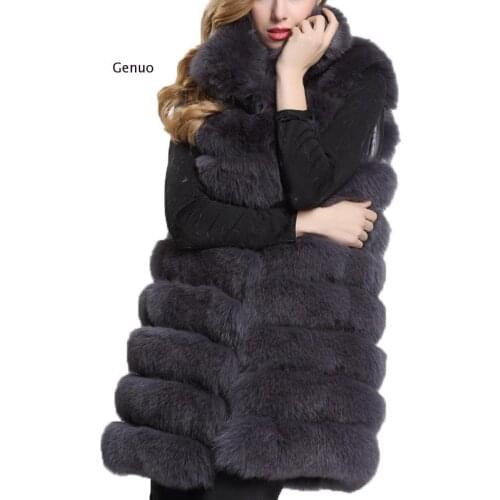 Winter New Stand Collar Thick Warm Long Faux Fur Vest Women Luxury Furry Fake Fur Coats Women Plus Size Streetwear