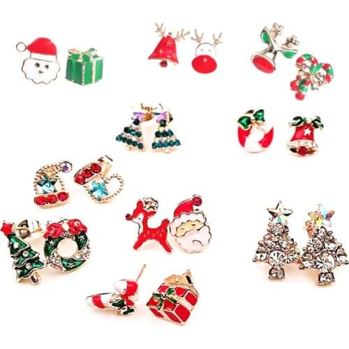 New Cute Christmas Stud Earrings For Women Cartoon Santa Claus Christmas Tree Snowmen Earring Female Fashion Jewelry Xmas Gifts