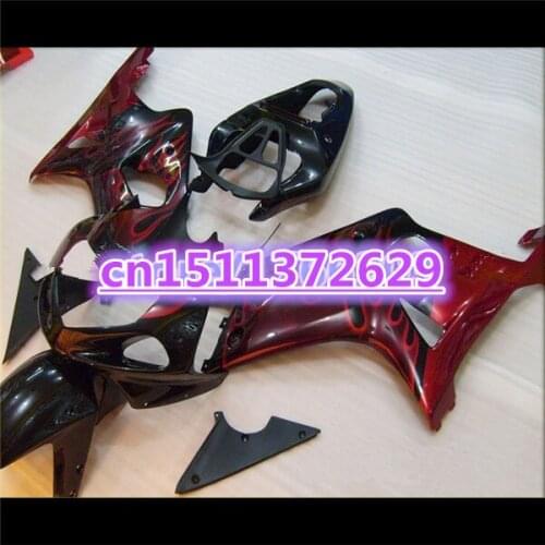 Red Flame in Black Fairing Kit For A GSX-R1000 GSXR1000 GSX R1000 GSXR 1000 K2 K1 00 01 02 2000 2001 2002 Fairings-Dor