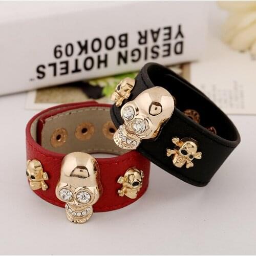Dankaishi Skull Charm Bracelet Leather Bangle Punk Style Jewelry for Women Party Accessories Birthday Gift Wristband Leather Gif