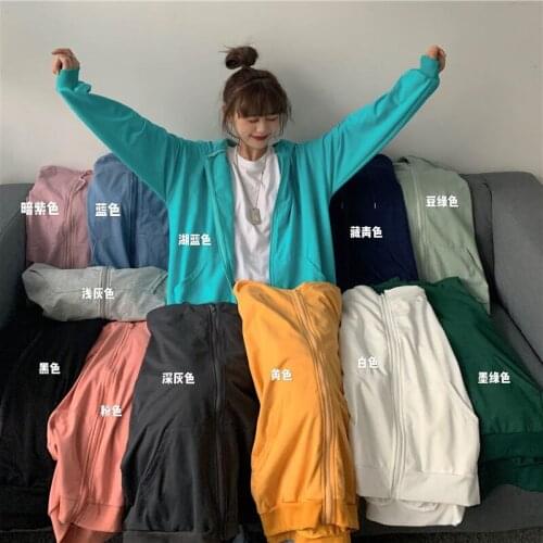 Pure color hooded sports sweater early autumn new Korean womens lazy style student wild long-sleeved hoodie casual jacket trend