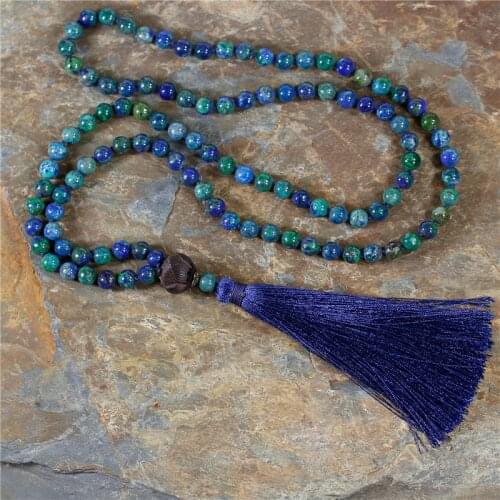 108 Beads Mala Tassel Necklace Wooden Lotus Women 8mm Natural Stone Knotted Yoga Meditation Necklaces Handmade Jewelry Dropship