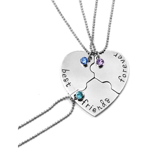 Best Friend Forever and Ever Rhinestone BFF Necklace Heart Shape Pendant Friendship Puzzle Stitching Necklace