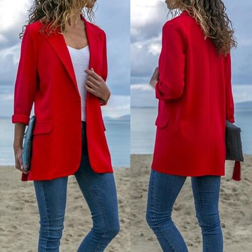Women Blazer Long Sleeve Double Breasted Suit Coat Solid Color Office Suit Jacket Outerwear For Business