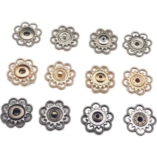 50 set 21mm Metal Hollow Flower Shaped Metal Snap Buttons thin flower-shaped flat invisible alloy concealed button Snap buttons