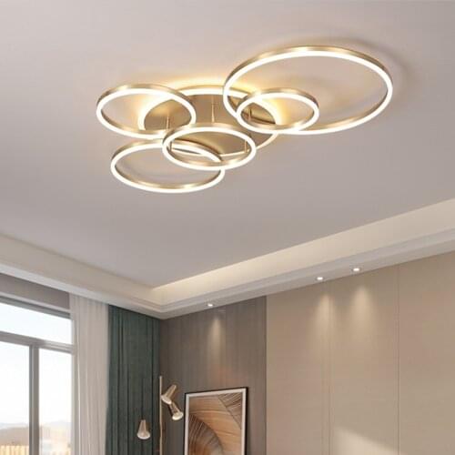 Modern Ceiling Lights For Living Room Circle Gold Brown LED Plafon Decor Bedroom Lamps Fixture With Remote Control Lustre