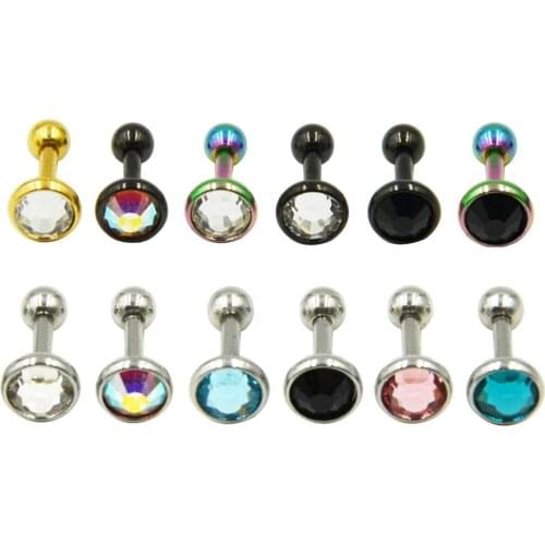 12pieces Stainless Steel Flat CZ Crystal Ear Tragus Cartilage Piercing Stud Earring Helix Body Jewelry 16g