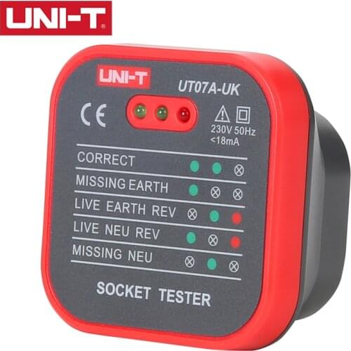 UNI-T UT07A-UK Socket Tester Phase Power Polarity Detector Ground Zero Neutral FireWire Socket Electroscope Leakage