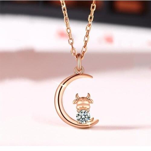 Bright Crystal Ox Pendant Necklace Female Clavicle Accessories Lady Gift Trendy Cow Silver Plated Necklace Women Jewelry